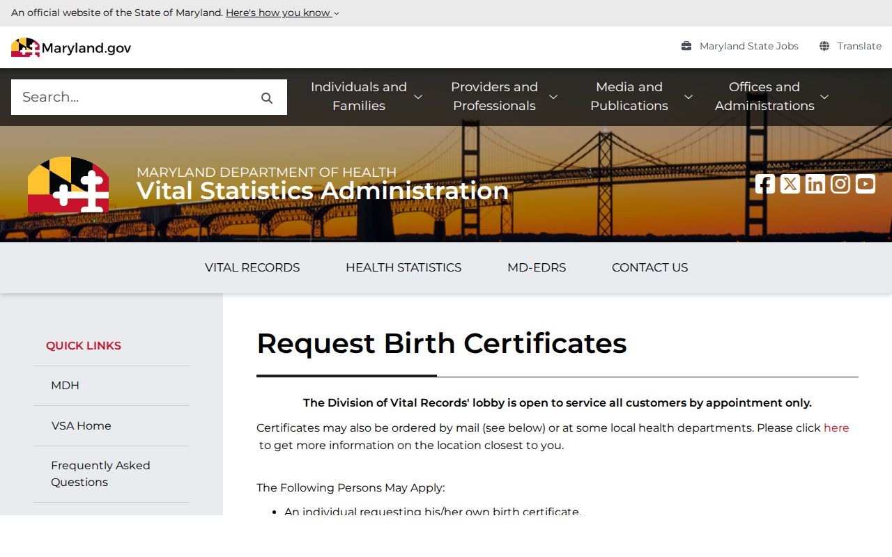 Milford Mill people search vital-record eligibility